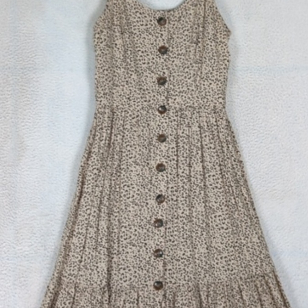Japna Beige and Brown Printed Button-Front Sundress
